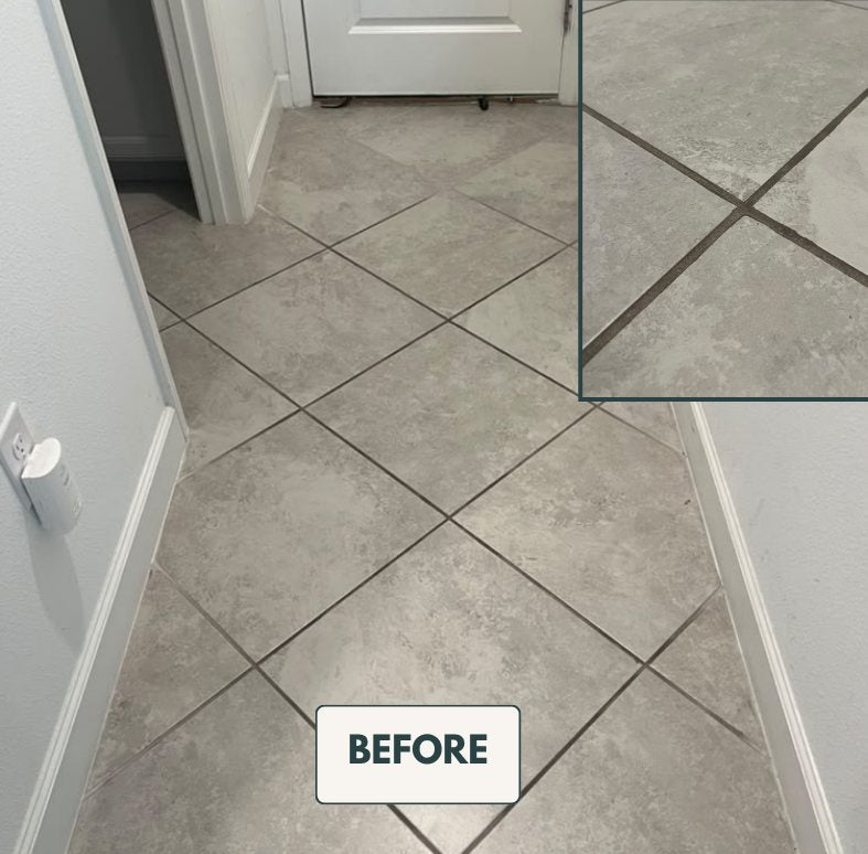 Tile grout before and after cleaning