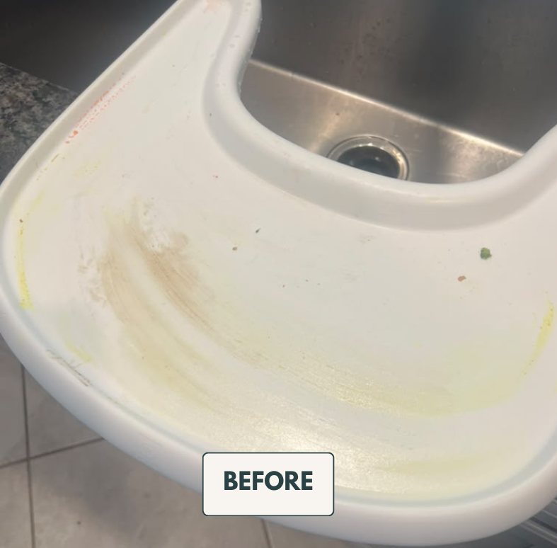 High chair tray before and after cleaning