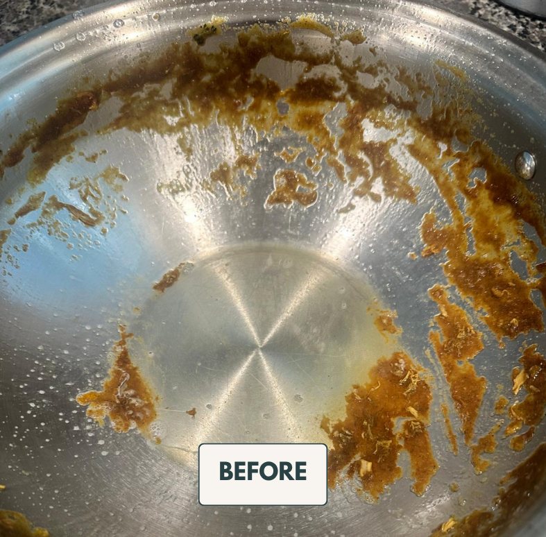 Pots and pans before and after cleaning